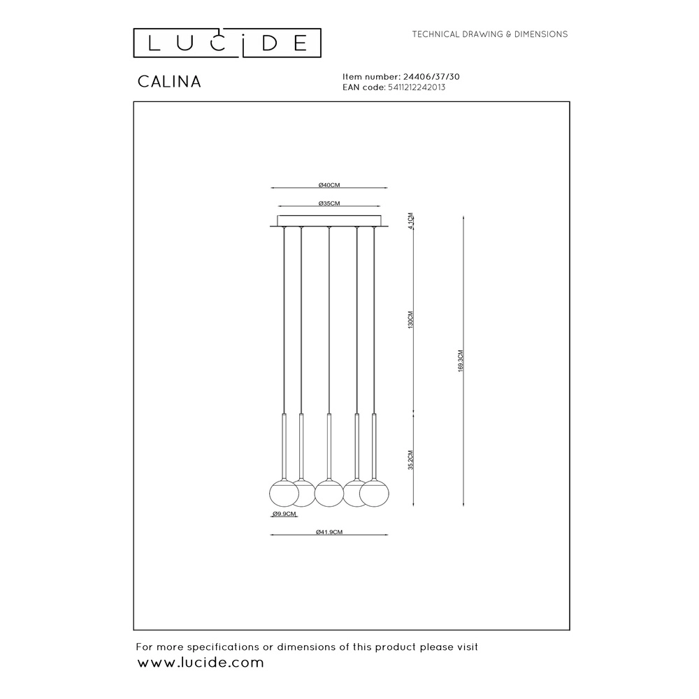 Design-Pendellampe Calina 5-Licht mit weißen Kugeln Premium by Lucide 5411212242013