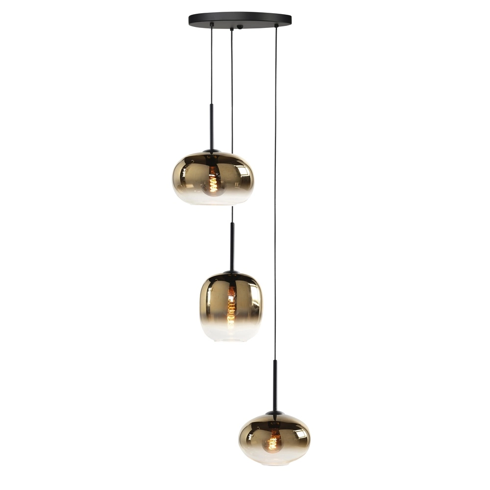 Pendelleuchte Bellini 3-flammig schwarz mit Goldglas