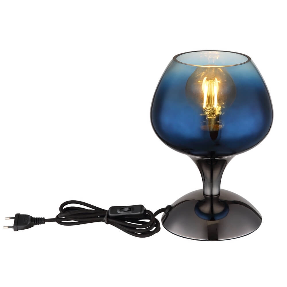 Tischleuchte aus Rotguss Maxy mit blauem Glas Ø 15cm Globo 9007371468935