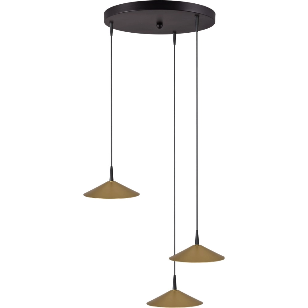 3-Licht Pendellampe Ceppo schwarz mit goldener Ø 18 cm rund.