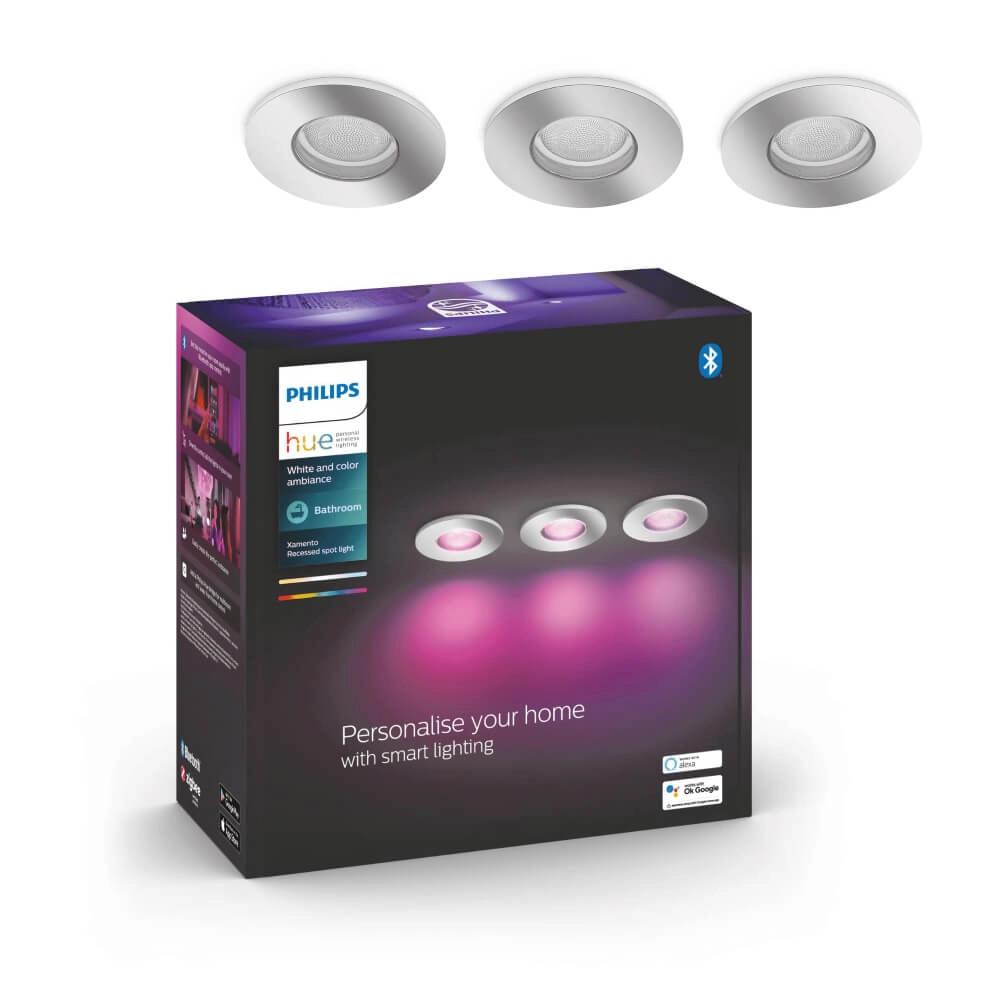 Einbaustrahler Hue Xamento - White and color Set mit 3 Strahlern aus Edelstahl Philips 8719514355392