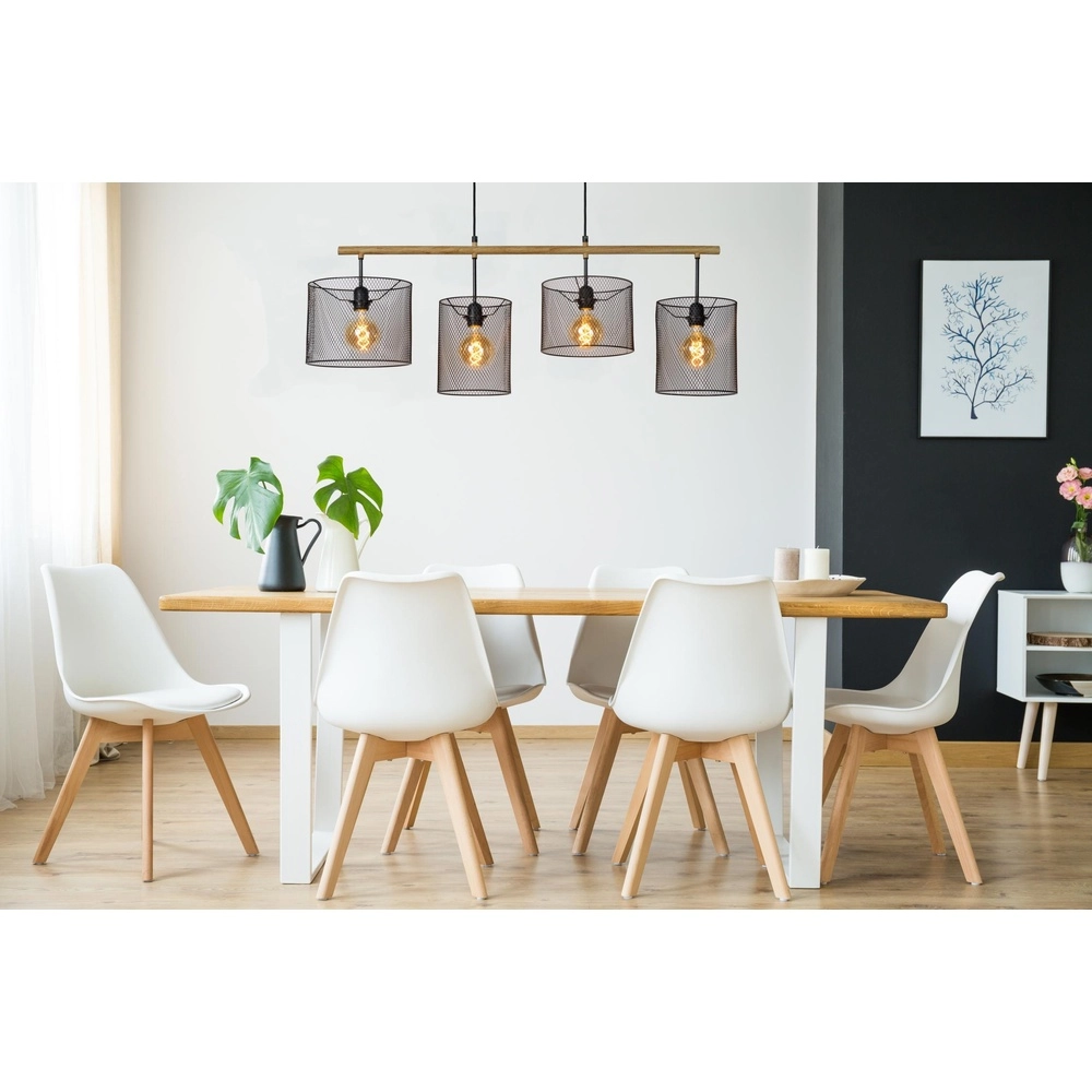 4-Licht Pendellampe Baskett Schwarz mit Holz Lucide 5411212450531