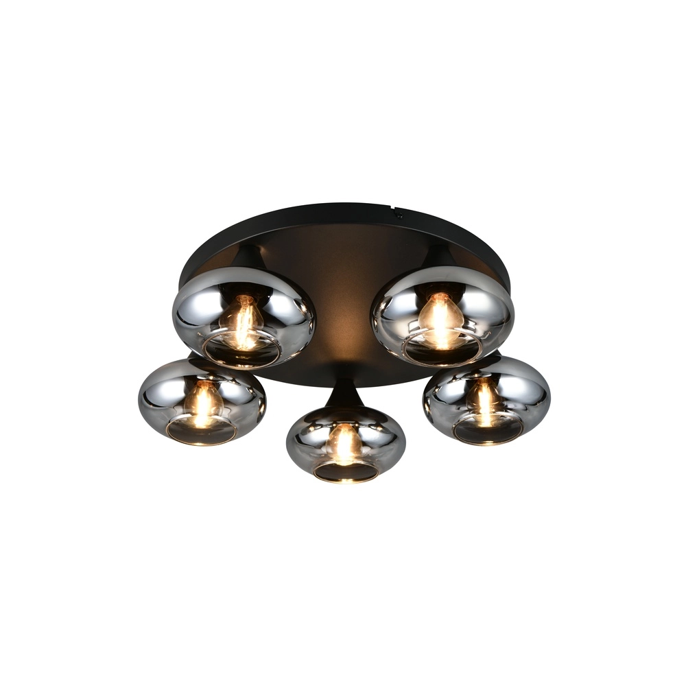 Deckenlampe Divina 5-flammig schwarz mit Rauchglas