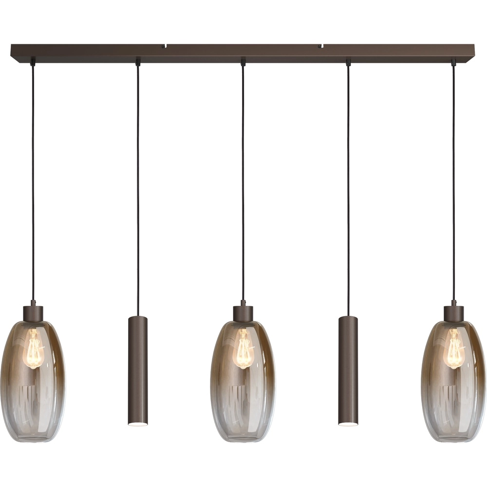 Glas-Pendellampe Olive 3x Ø 18,5 cm – 2x Laufanhänger – Kakao