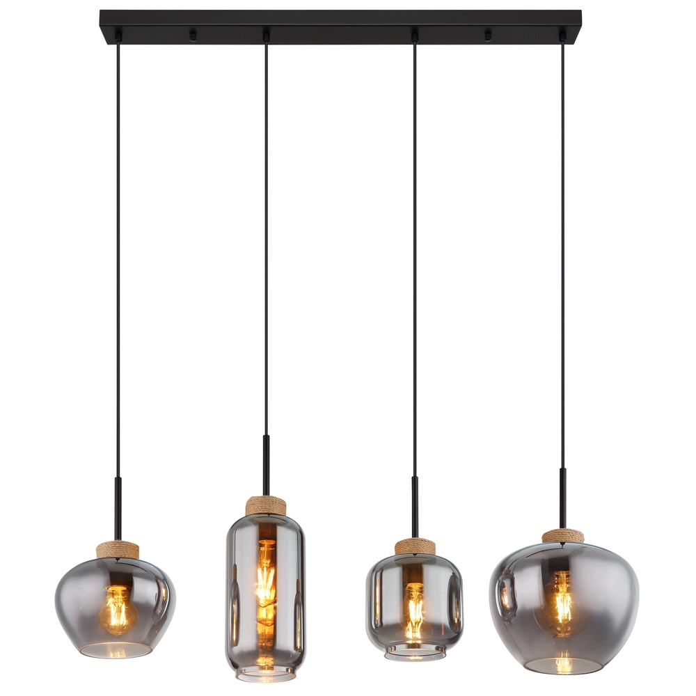 Design-Pendellampe Matt 4-Licht Schwarz mit Rauchglas Globo 9007371438518