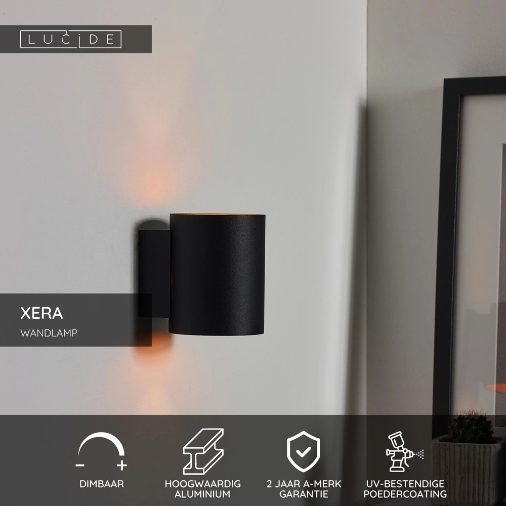 Wandlampe Xera Ø 8 cm schwarz Lucide 5411212233646