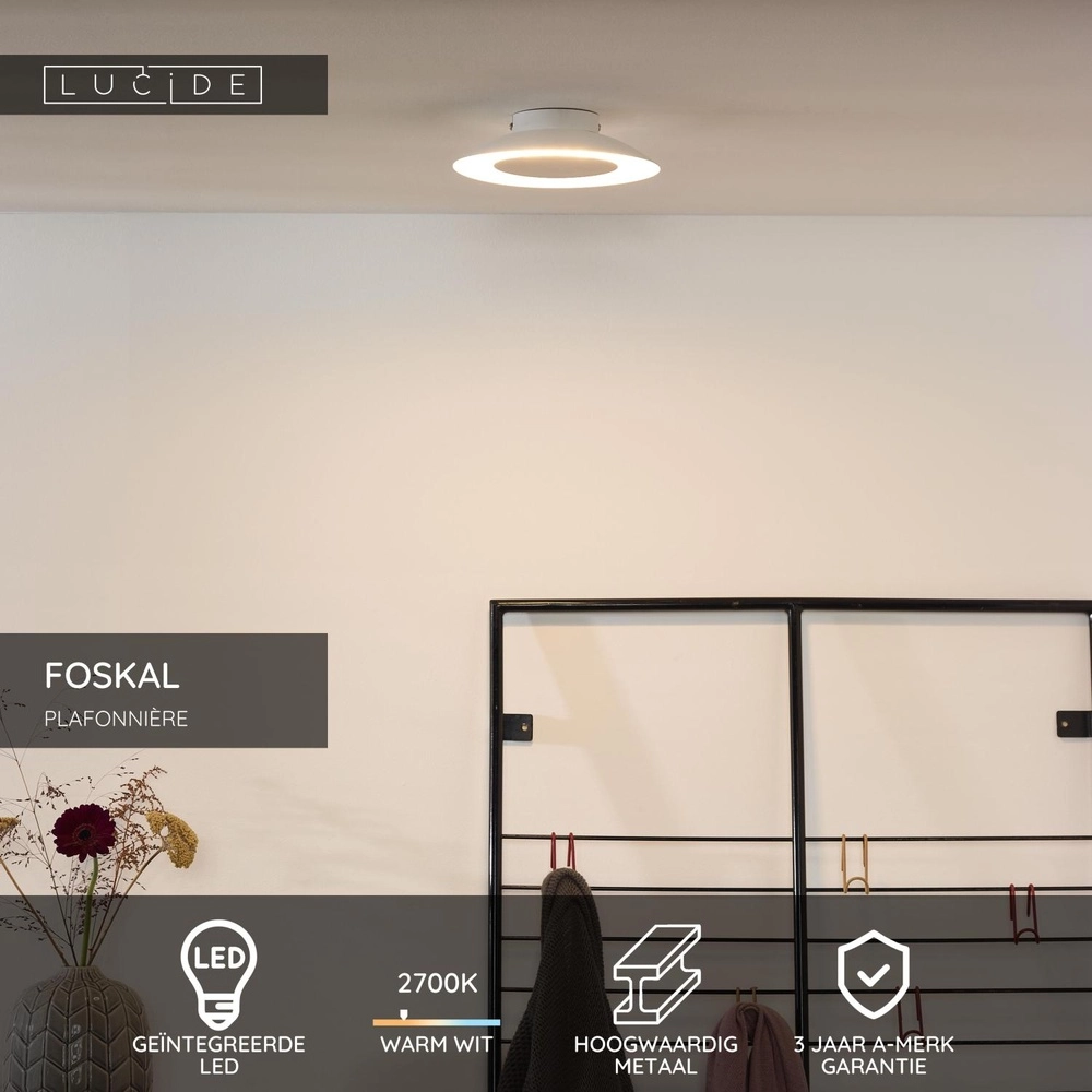 Deckenlampe Foskal Ø 21,5 cm weiß Lucide 5411212791245