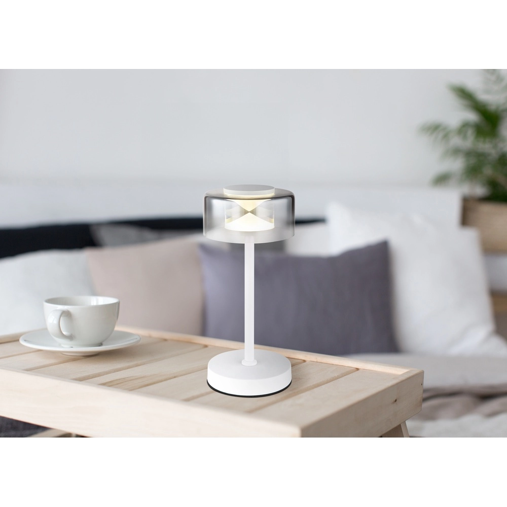 Design-Tischlampe Belinda weiß mit Rauchglas Globo 9007371575367