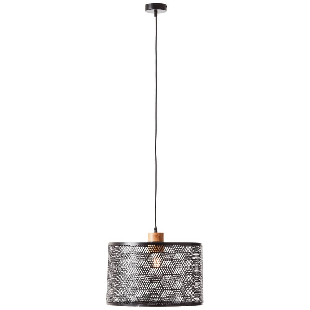 Hängelampe Santy 39cm schwarz mit Holz