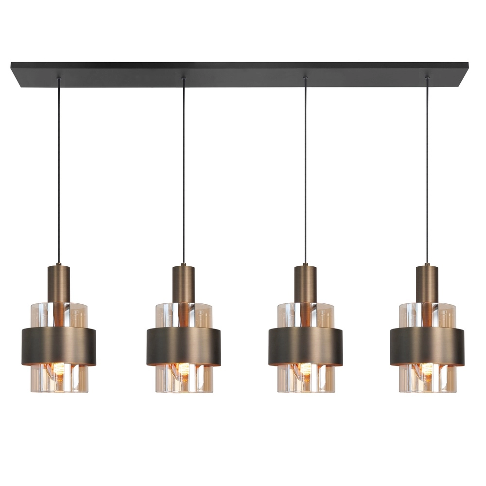 4-flammige Pendelleuchte Marrone schwarz mit Kupferbronze