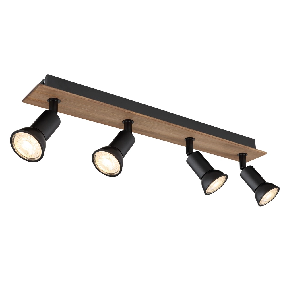 Deckenscheinwerfer Drew Schwarz mit Holz 4-Licht