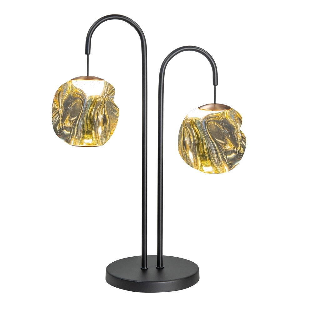 Tischlampe Melina schwarz mit Braunglas 2-flammig Highlight 8718379048166