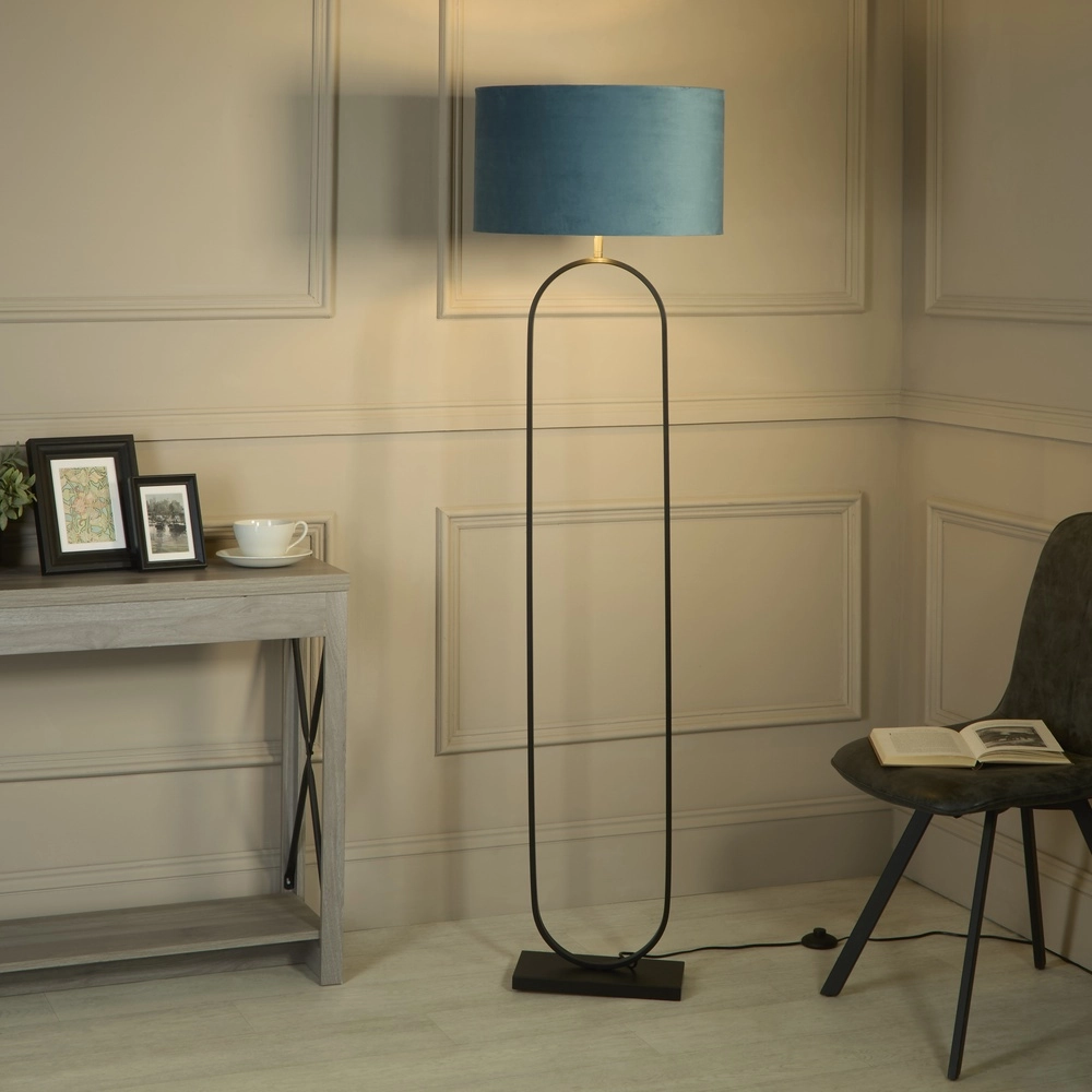 Stehlampe Modish schwarz mit grün blauer Kapuze Searchlight 5053423307596