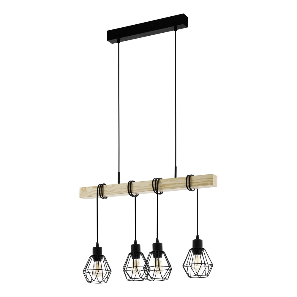 4-Licht Pendellampe Townshend 5 Speisesaal – schwarz mit Holz