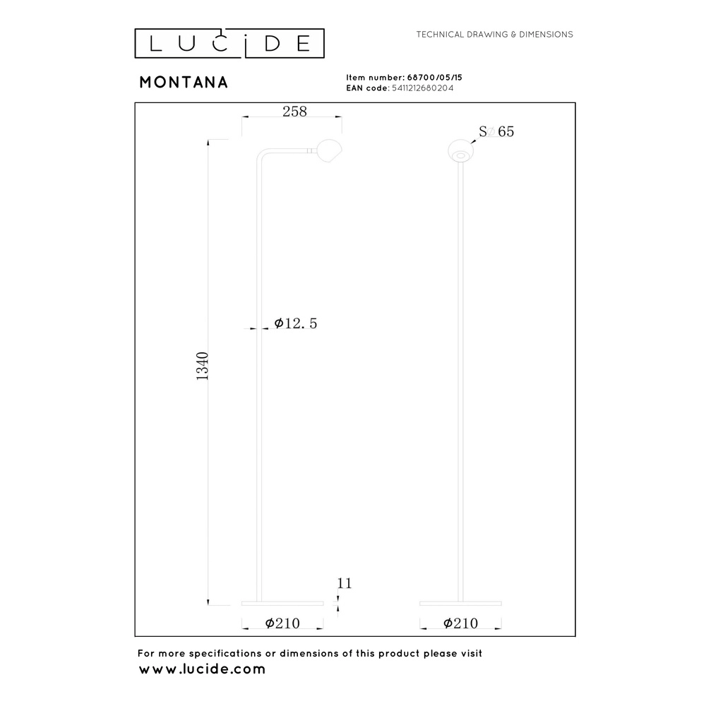 Design-Stehlampe Montana Grau Premium by Lucide 5411212680204