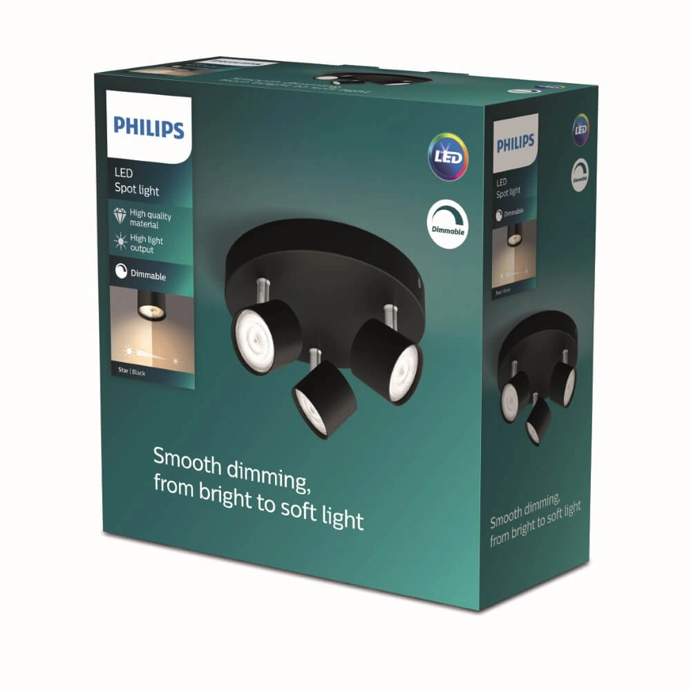 Schwarzer LED-Deckenstrahler Star 3-flammig Philips 8719514435414