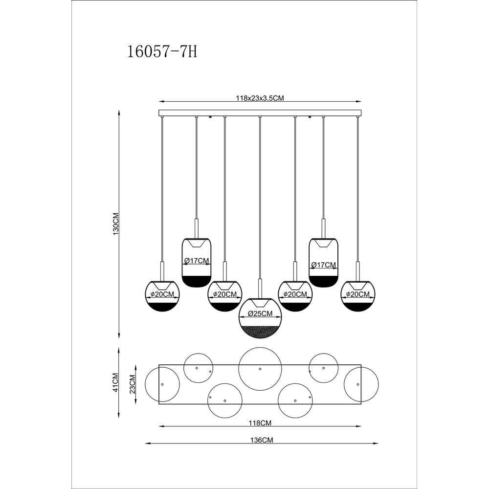 Design-Pendellampe Severin 7-Licht Schwarz mit bernsteinfarbenem Glas Globo 9007371540945