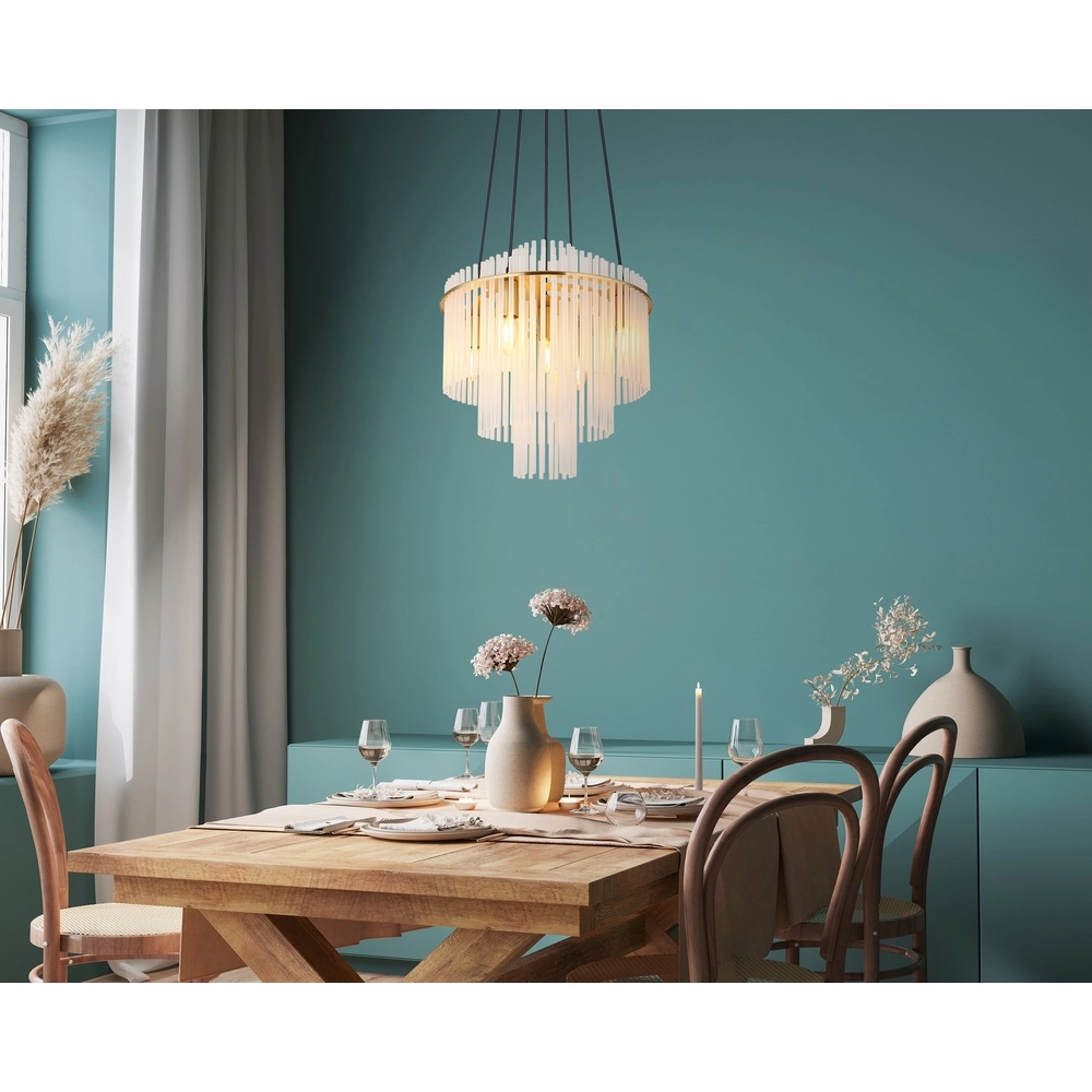Pendellampe Ø 40 cm Gorley Gold mit weißen Glasstäben Globo 9007371518135