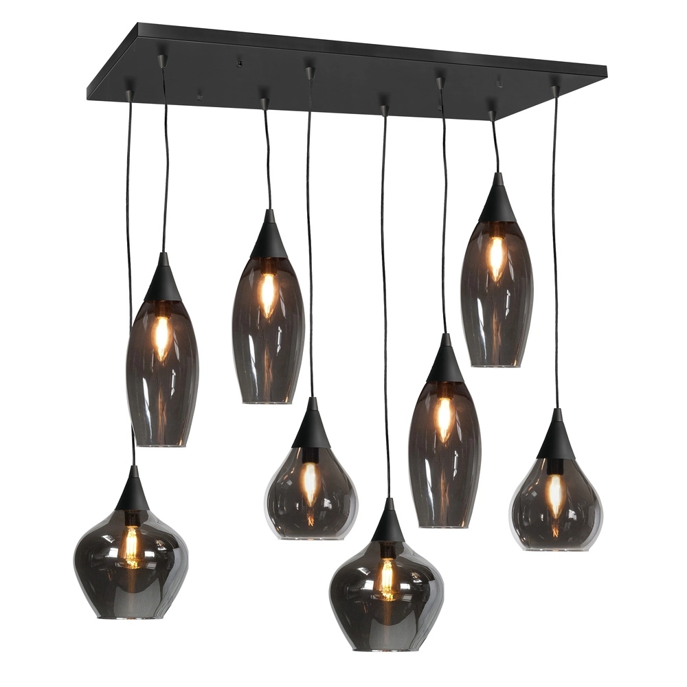 Pendelleuchte Cambio Schwarzes 8-flammiges dunkles Rauchglas