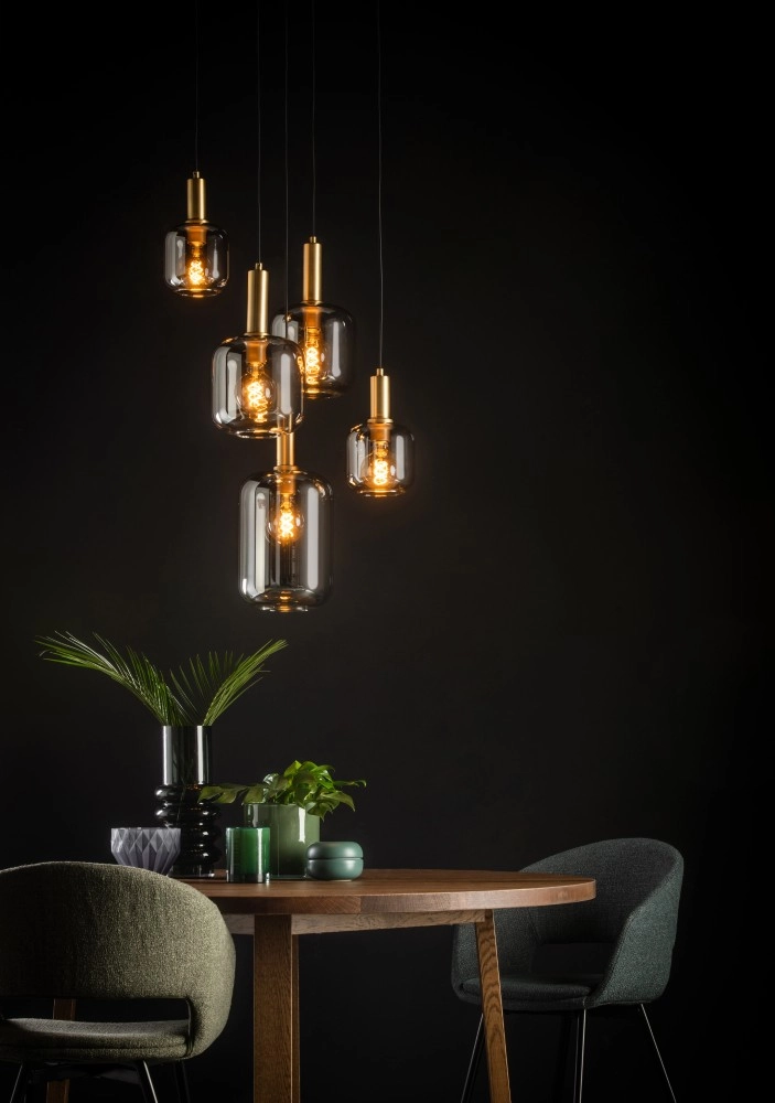 5-Licht Pendellampe Joanet Ø 66 cm Gold mit Rauchglas Lucide 5411212451439