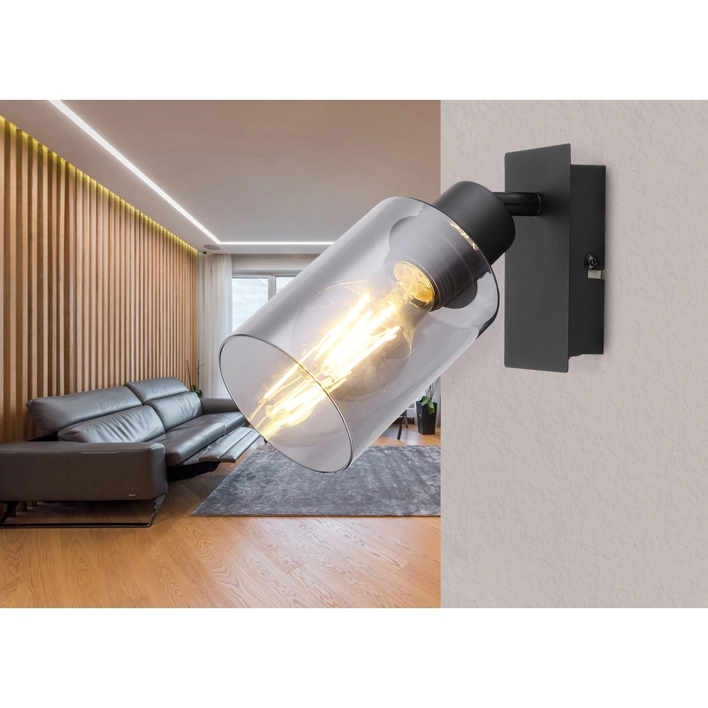 Wandlampe Hadera Schwarz mit Rauchglas Globo 9007371437214