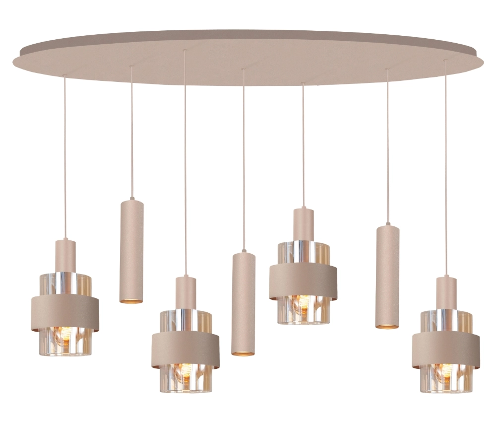 Esstisch-Pendellampe Marrone 7L – oval – Sand
