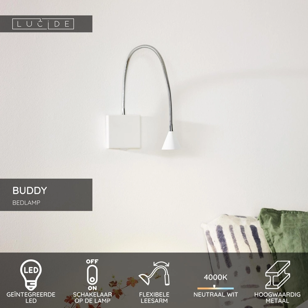 Bett-Leselampe Buddy 4000K weiß Lucide 5411212185549