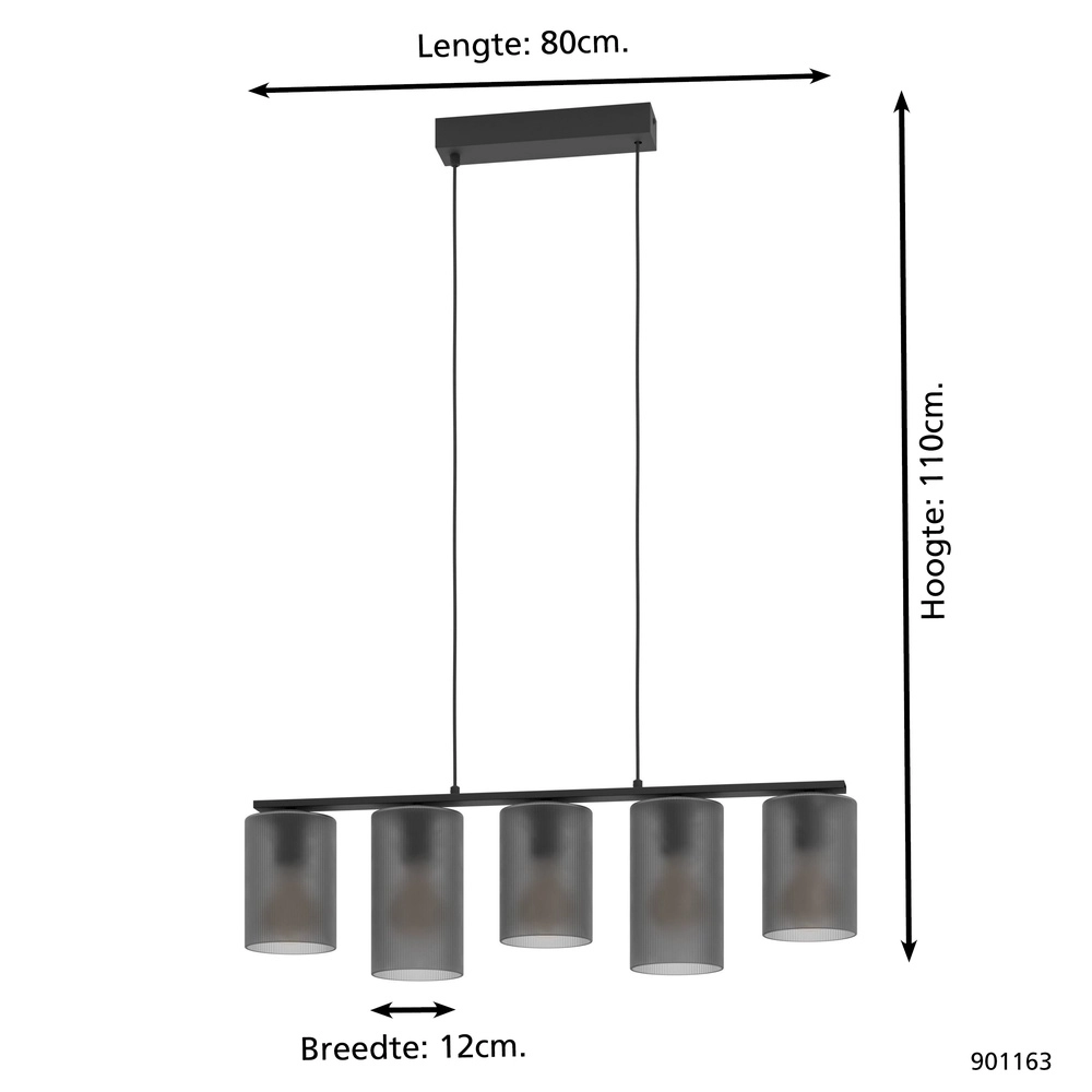5-Licht Pendellampe Colomera Ø 12cm – Rauch-Milchglas Eglo 9008606307159