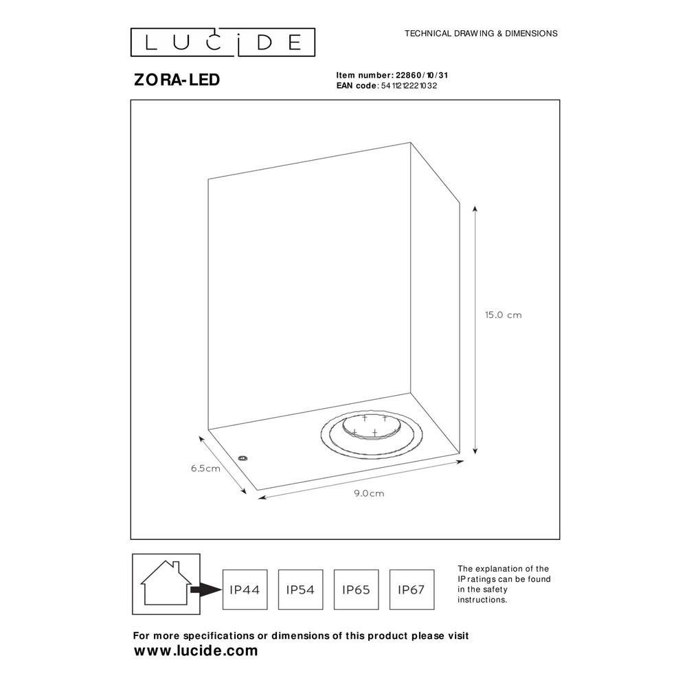 Design-Wandspot Zora-Led Hoch und runter Weiß Lucide 5411212221032