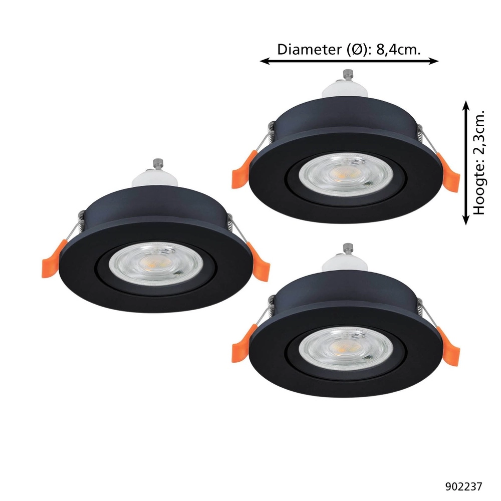 Set mit 3 Einbaustrahlern Barranco schwarz Ø 8,4cm IP44 - 3000K Eglo 9008606359196