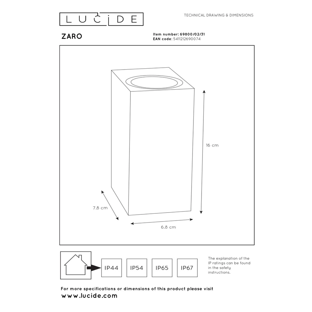 Design-Wandspot Zaro IP65 oben und runter weiß Lucide 5411212690074
