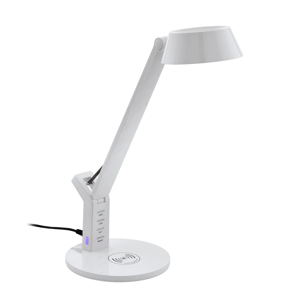 Weiße Schreibtischlampe Banderalo mit Ladepanel