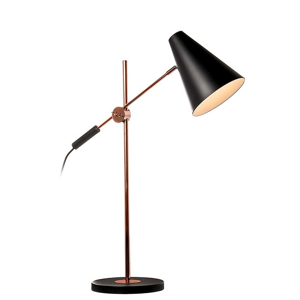 Schlanke Schreibtischlampe Obscur schwarz mit kupfer