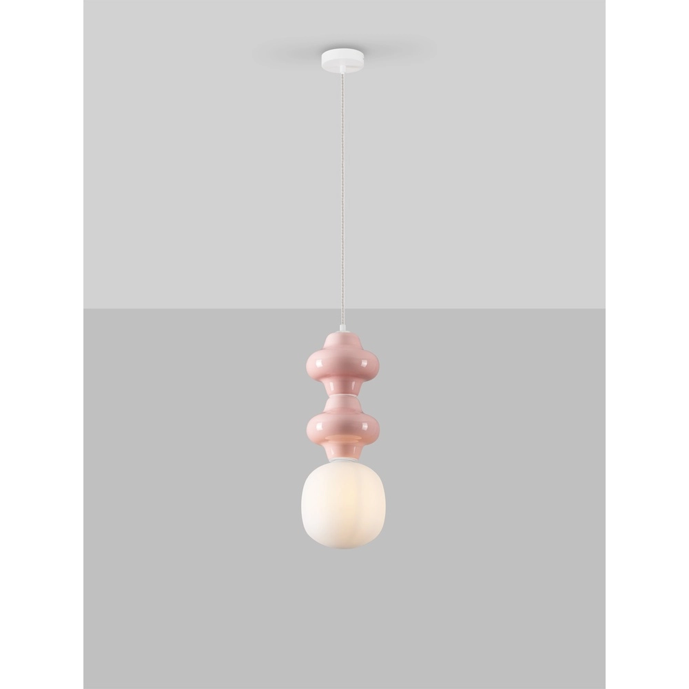 Pendelleuchte Clio M rosa Keramik mit weißem Glas Lyora 5212017461261