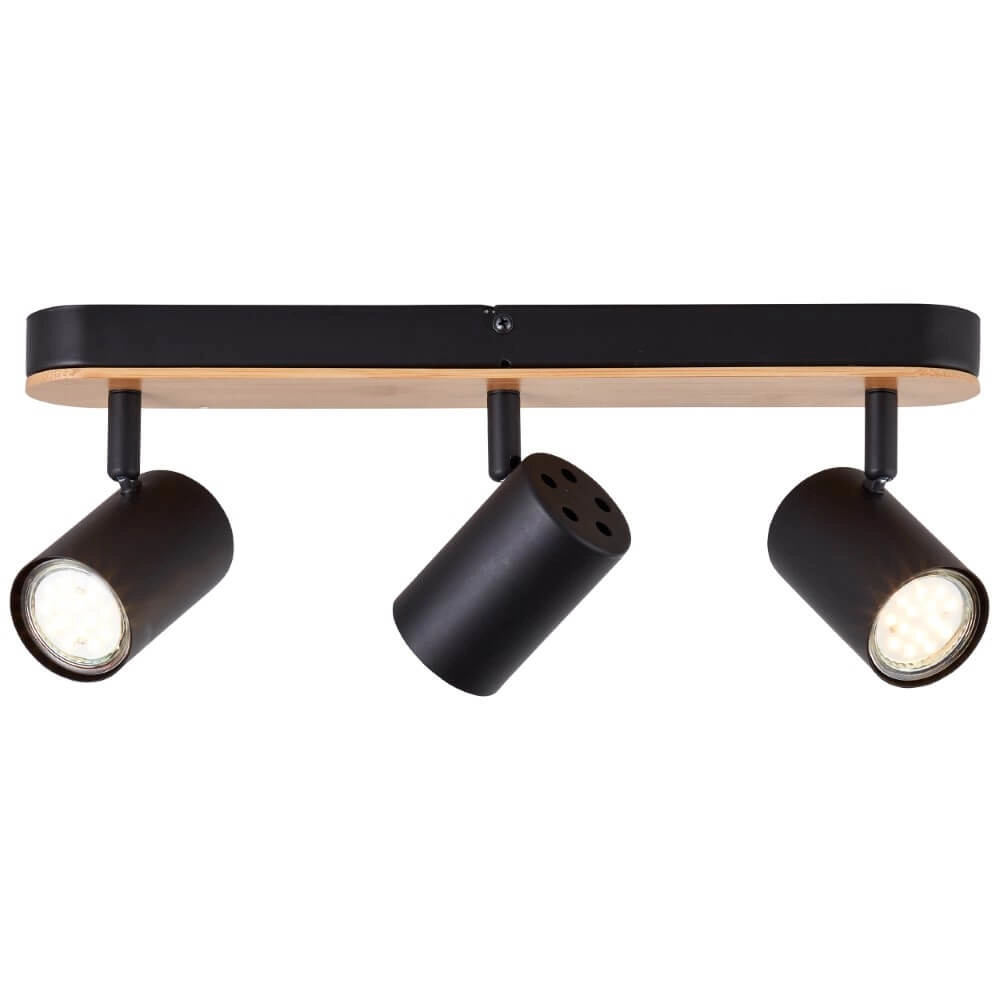 Deckenleuchte Niels 3-helles Schwarz mit Holz Brilliant 4004353412059