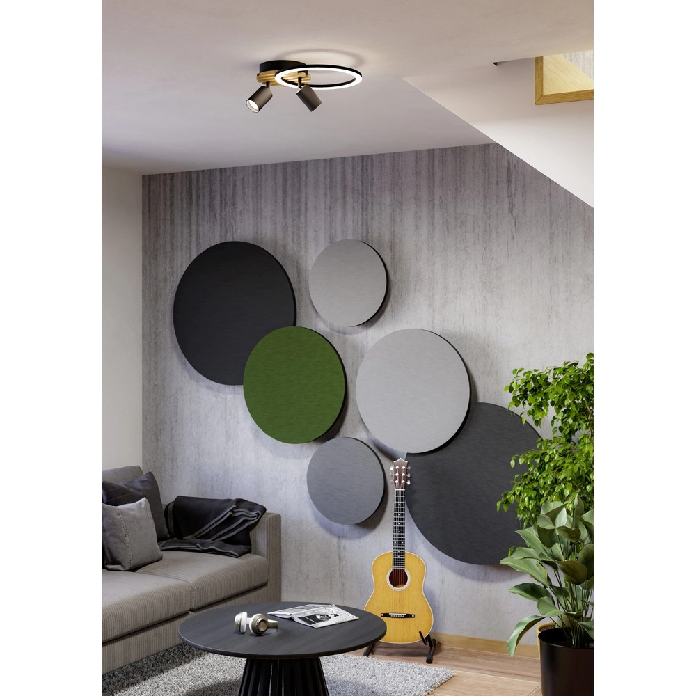 Moderne Deckenlampe Cembrano Schwarz mit Holz 38,5 x 30 cm Eglo 9008606388257