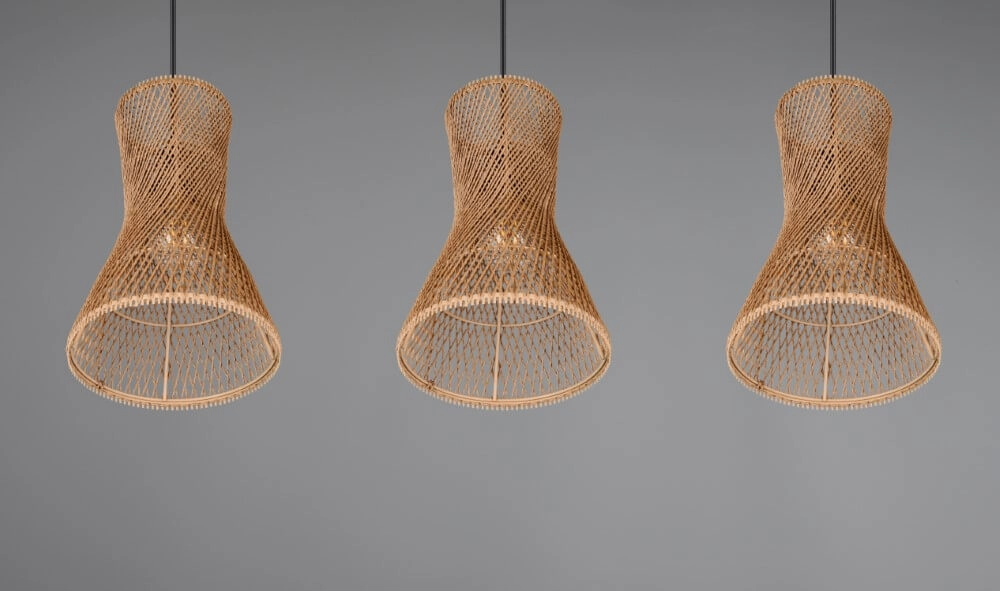 3-flammige Pendelleuchte Bijou schwarz mit Rattan Trio 4017807637298
