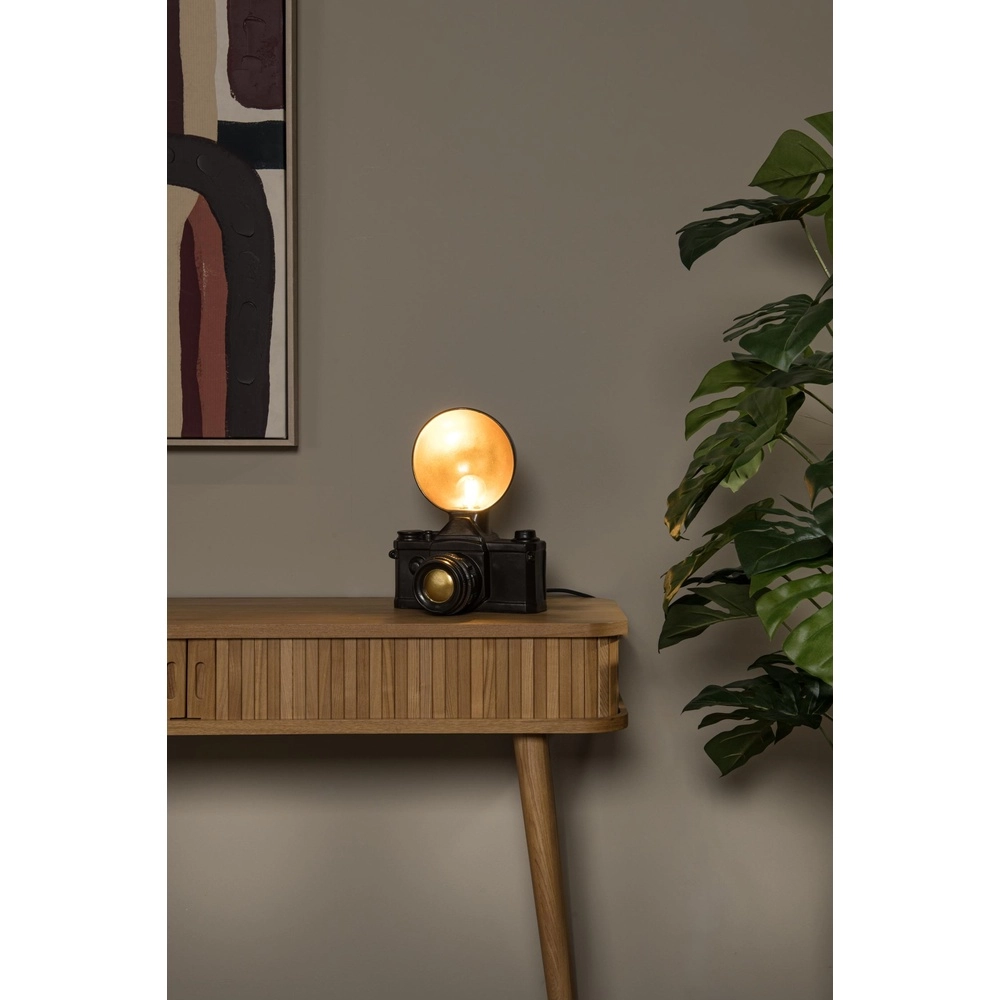 Nostalgische Tischlampe Extravaganza Camera Schwarz mit Gold Lucide 5411212345769