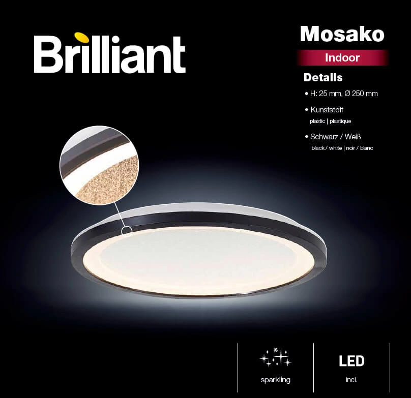 Deckenleuchte Mosako 3000K Schwarz S Brilliant 4004353426421