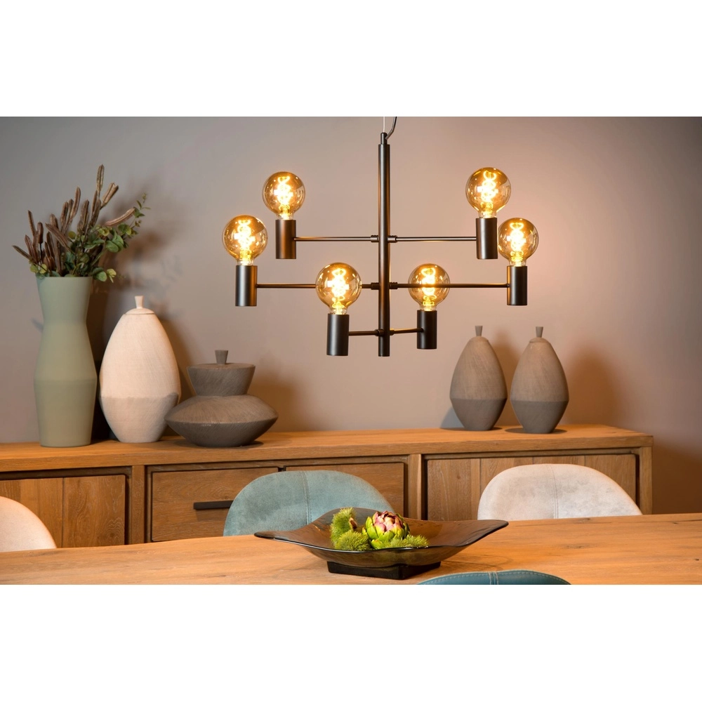 Pendellampe Leanne 6-Licht Schwarz Lucide 5411212211095