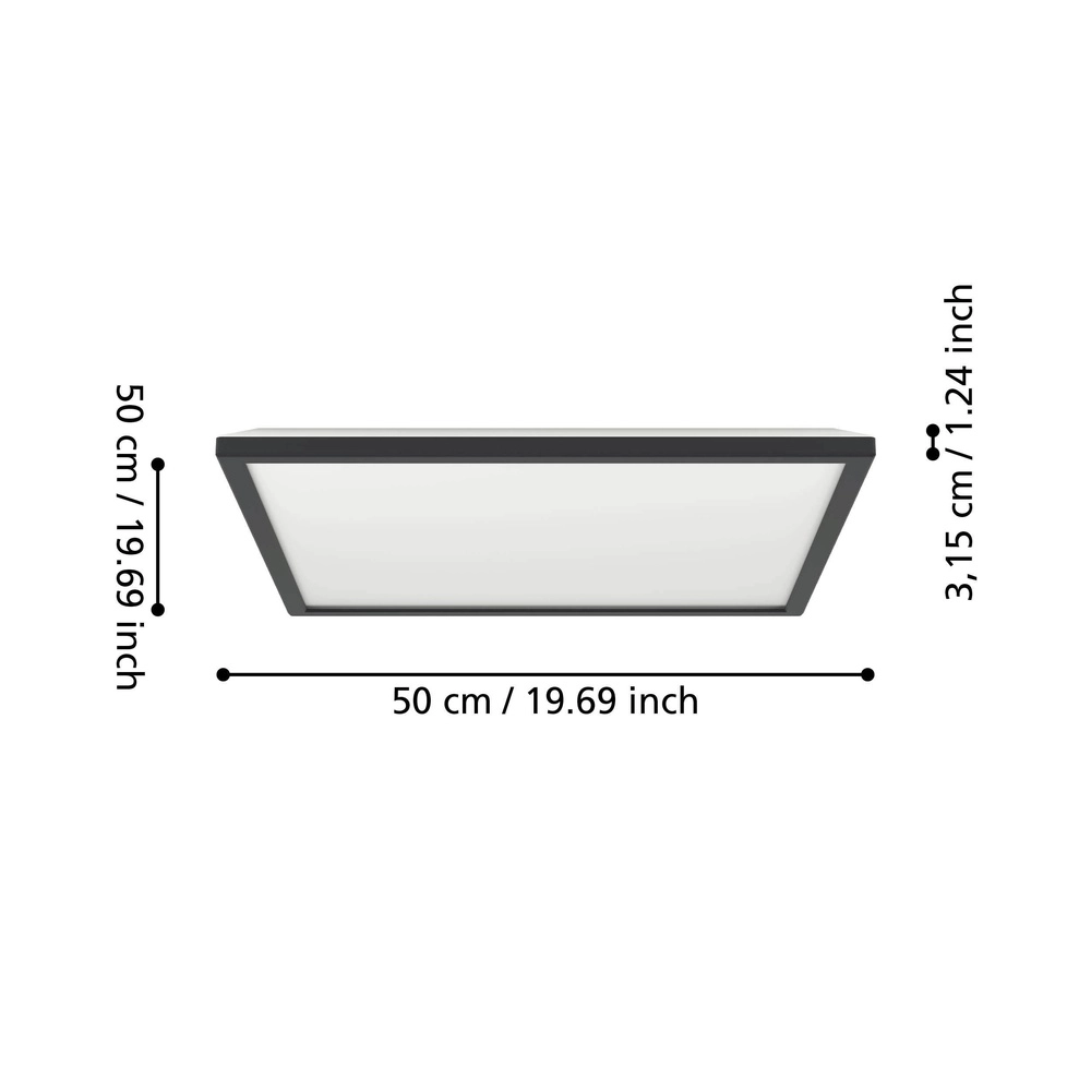 Deckenlampe im Badezimmer Rovito Quadrat – Schwarz – 50x50 cm Eglo 9008606329892