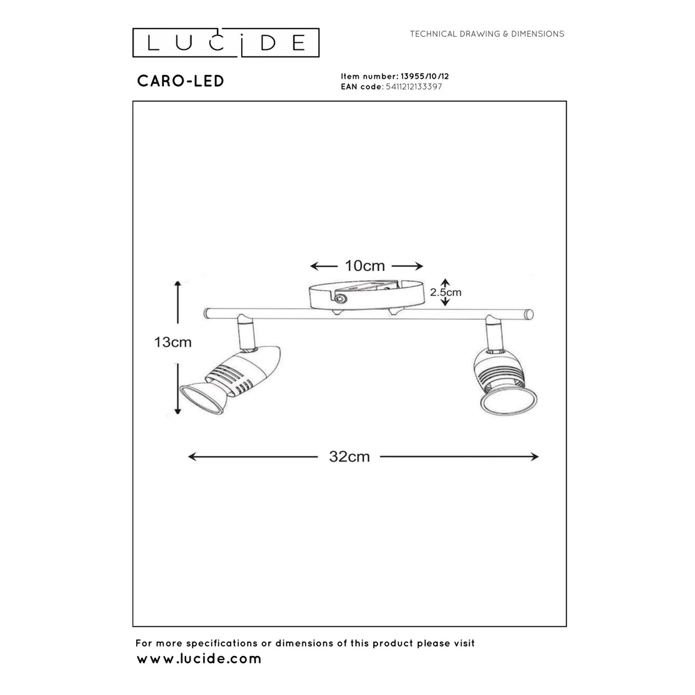 Deckenscheinwerfer Caro-Led 2-Licht mattes Chrom Lucide 5411212133397