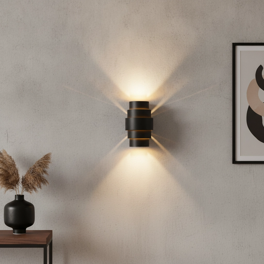 Design-Wandleuchte Rolls Schwarz mit goldener Innenseite