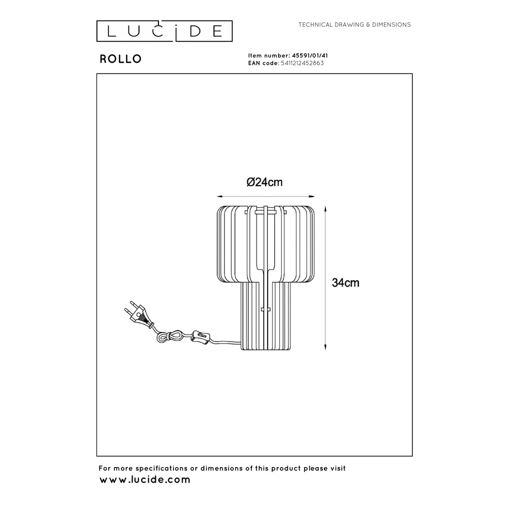 Design-Tischlampe Rollo Sandbraun Lucide 5411212452863