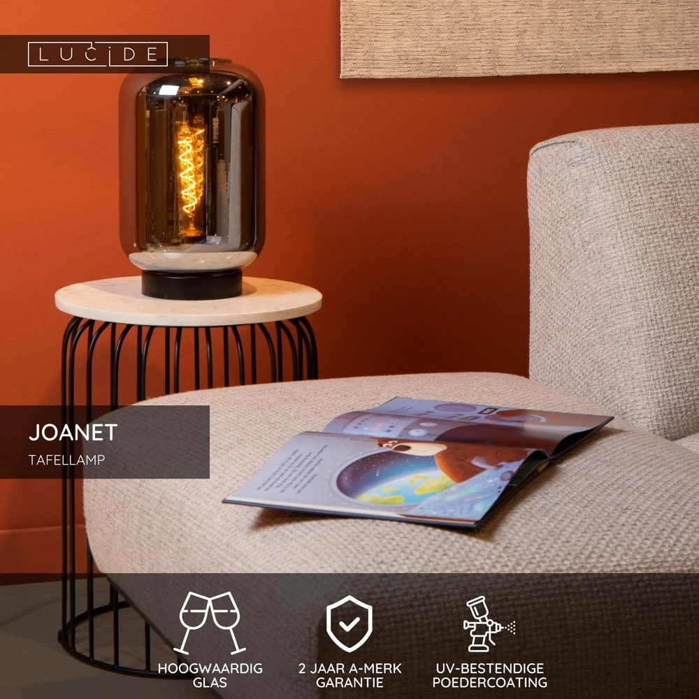 Tischlampe Joanet Schwarz mit Rauchglas Lucide 5411212452177