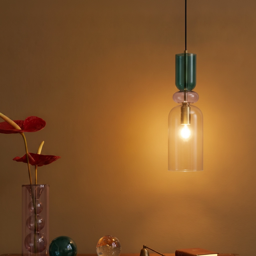Farbige Pendelleuchte Murano lichtgrau