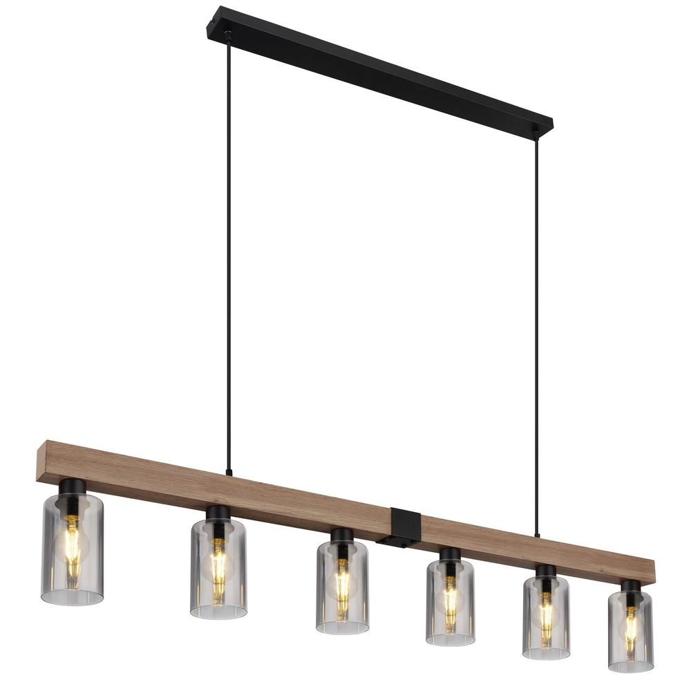 Pendellampe Hadera 6-Licht Schwarz mit Rauchglas