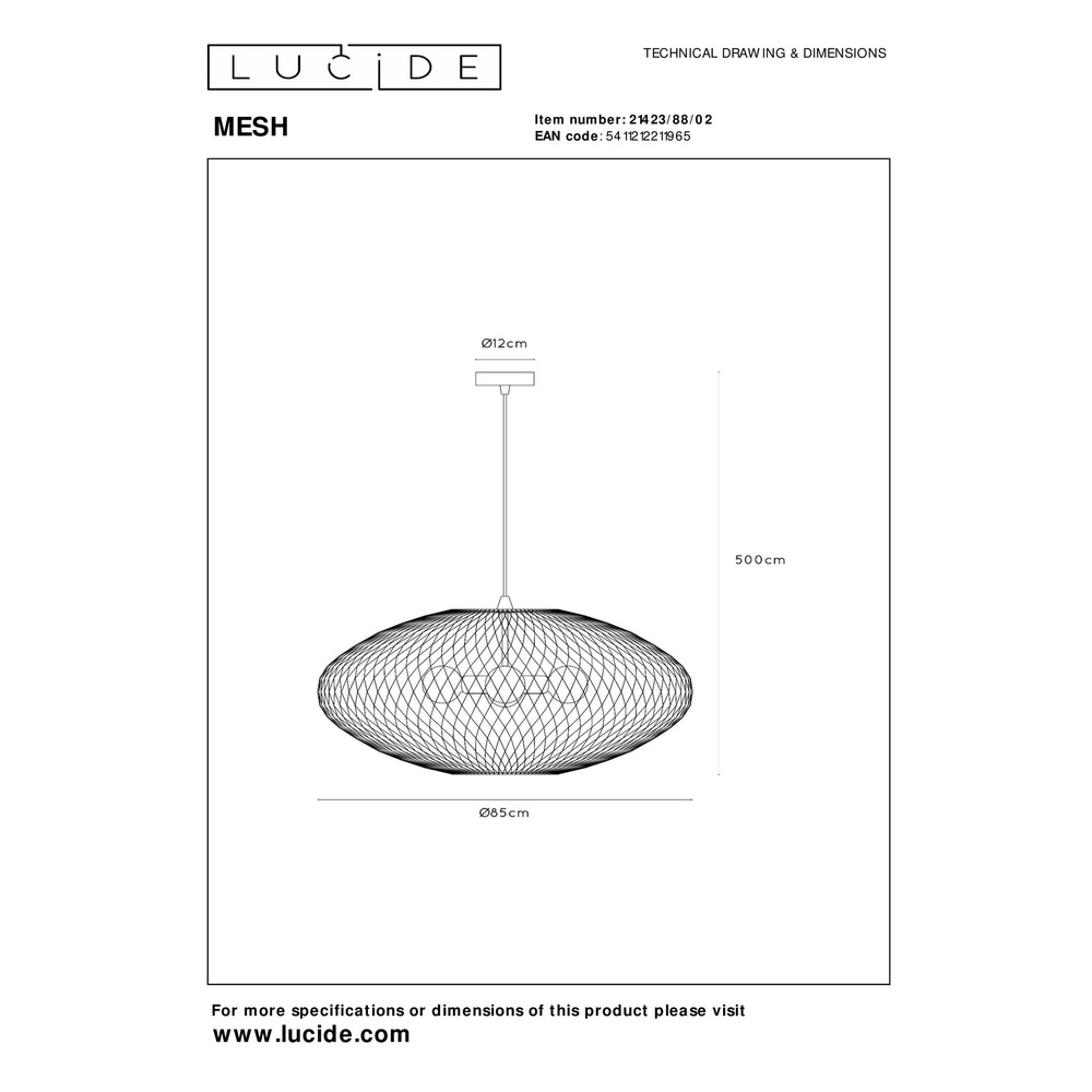 Netz-Pendellampe Mesh Ø 85 cm Gold für das Loft Lucide 5411212211965