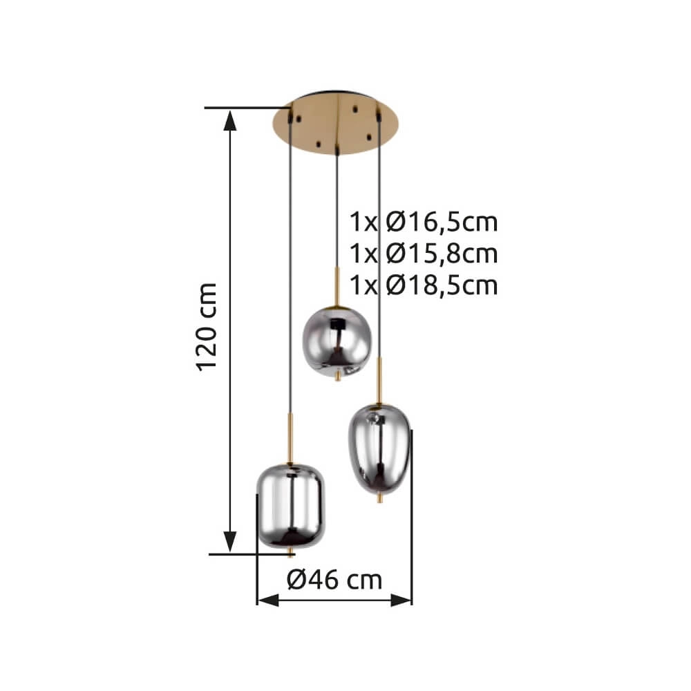 Goldene Pendelleuchte Blacky I 3-flammig Globo 9007371428038