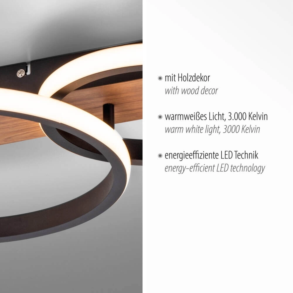 Deckenleuchte Trooper schwarz mit Holz 68cm Just Light 4043689982195